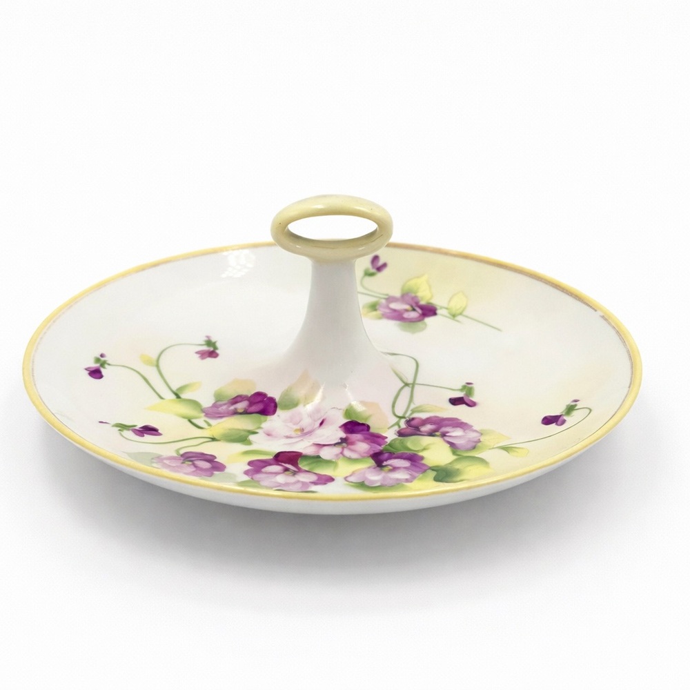 Vintage Hand Painted Nippon Porcelain Floral Ring Handle Plate Cottagecore